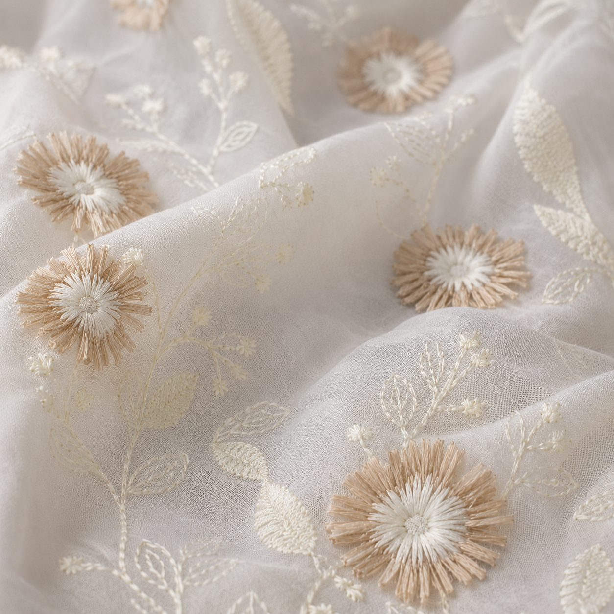 Cotton Fabric with 3D Floral Appliqué - image 6