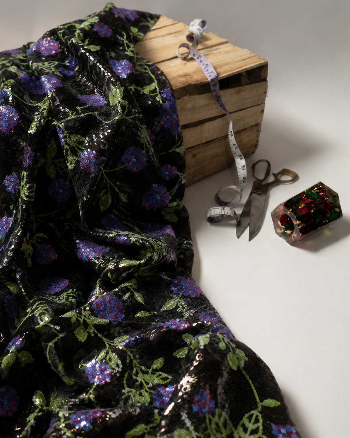 Floral Sequin Mesh Fabric - image 3