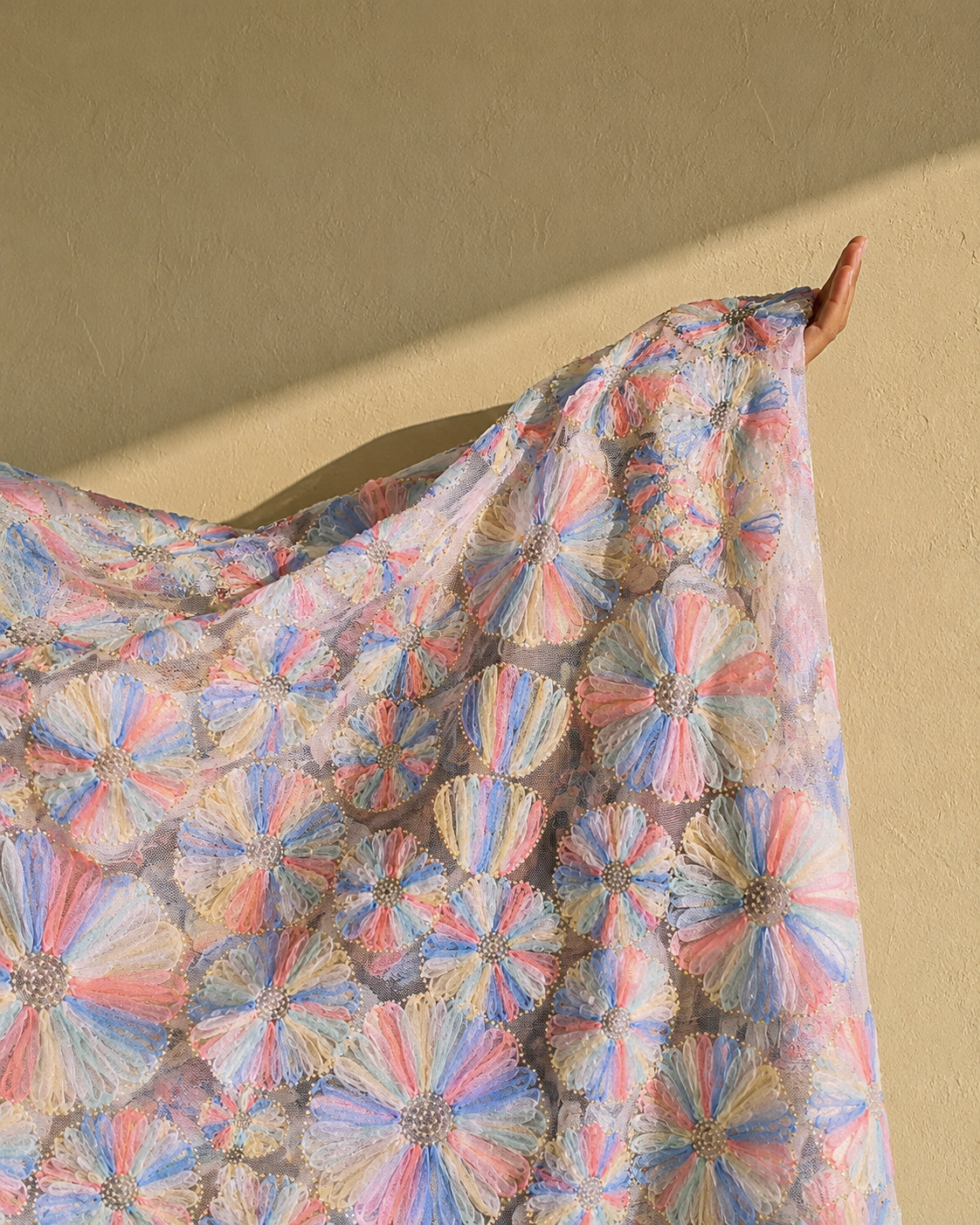 3D Floral Embroidered Net Fabric - image 4