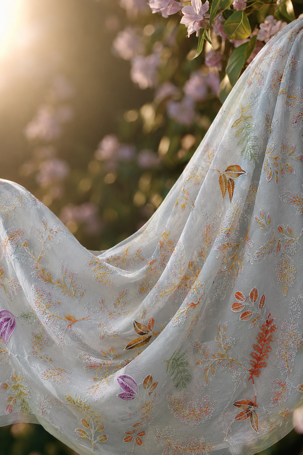Multicolor Floral Schiffli Embroidery Fabric - image 8