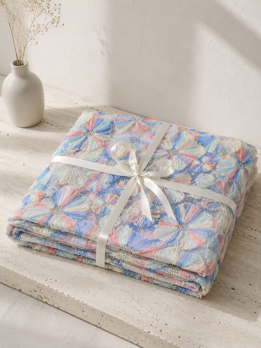 3D Floral Embroidered Net Fabric - image 6