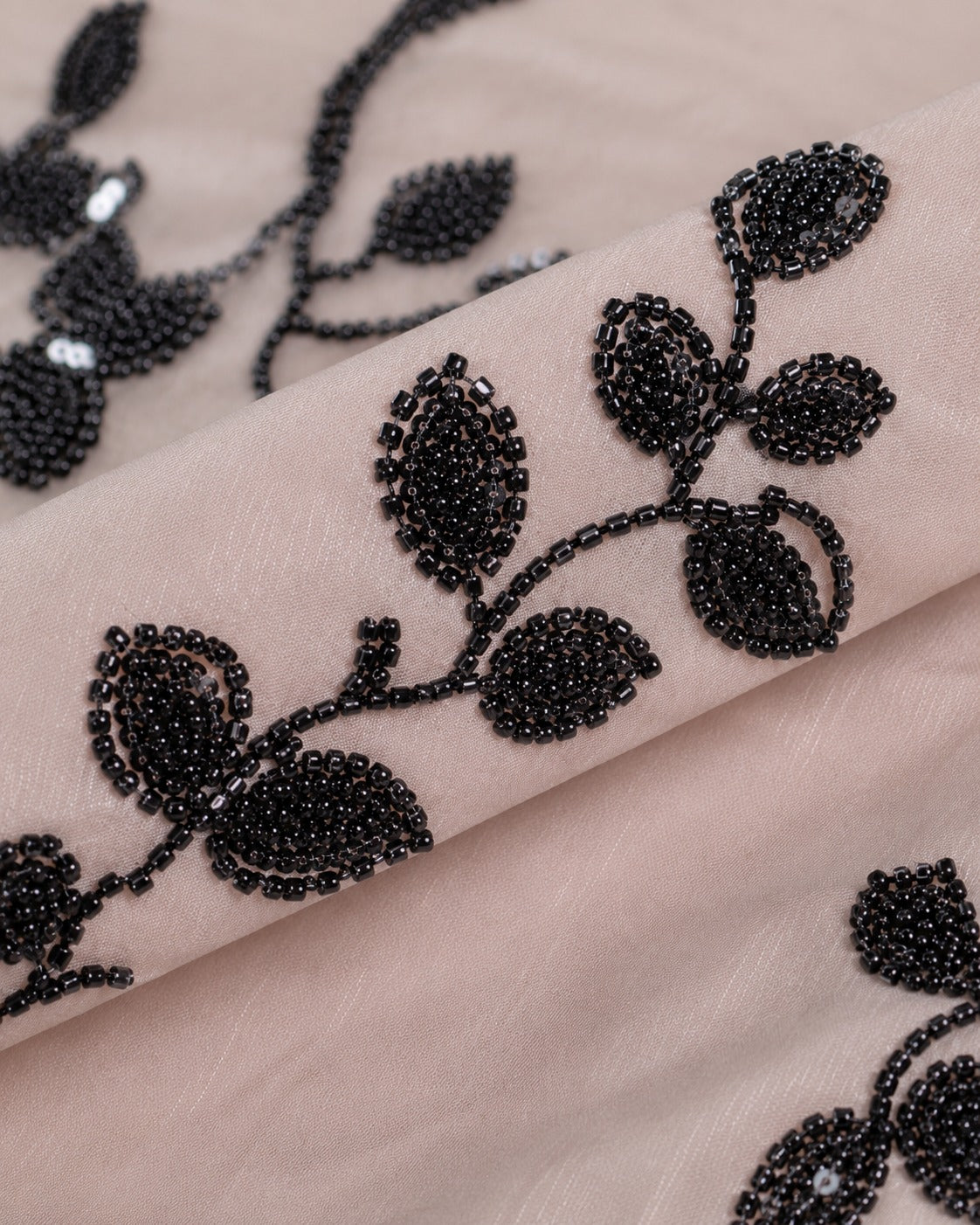Soft Net Fabric with Floral Bead Embroidery - image 1
