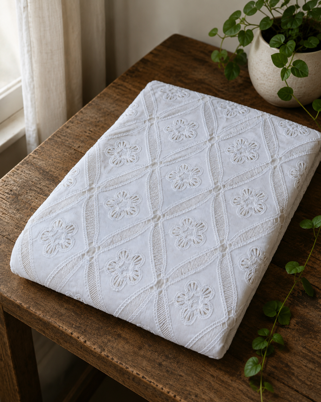 Cotton Schiffli Embroidery Fabric - image 1