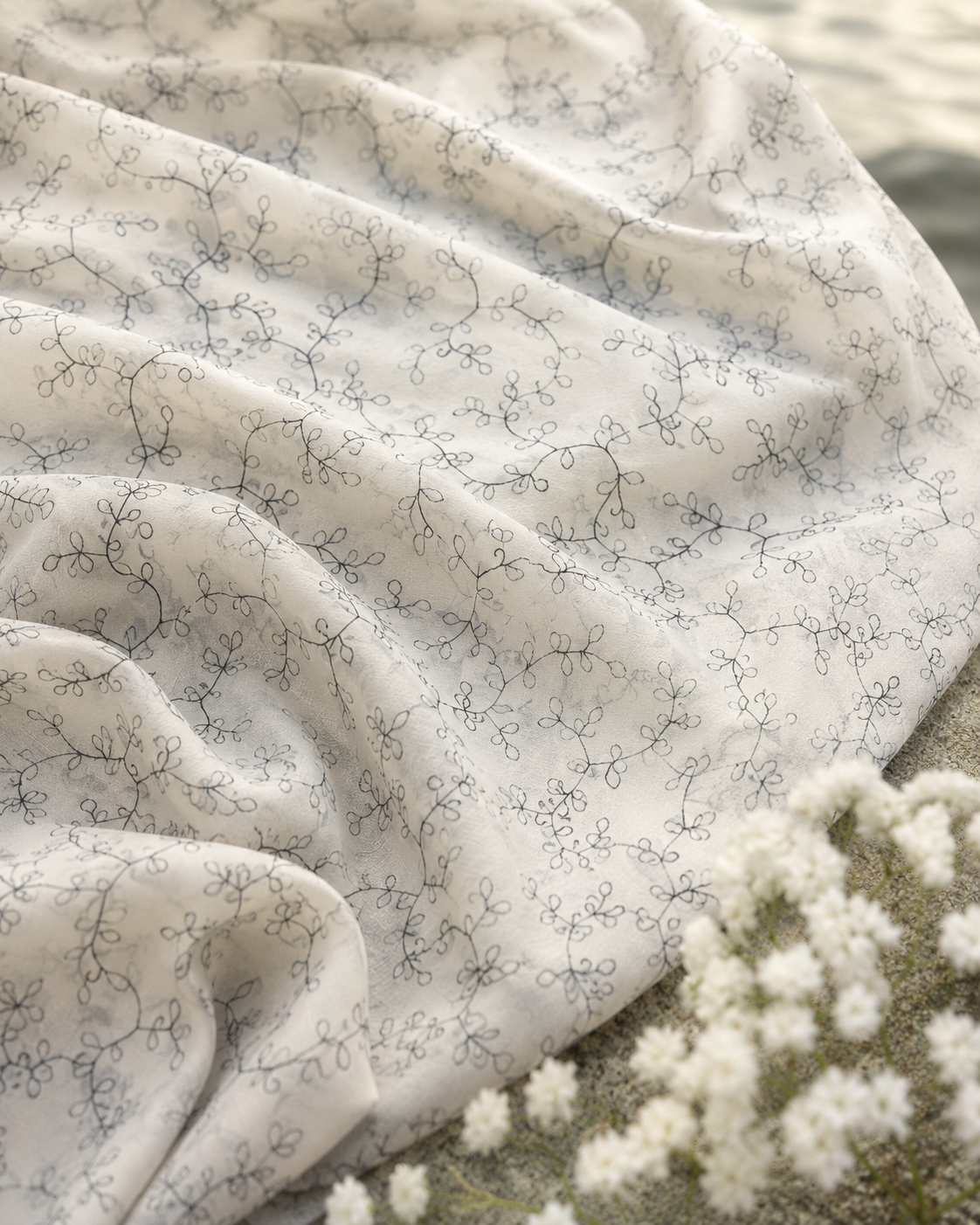 Sheer Embroidered Fabric with Border - image 5