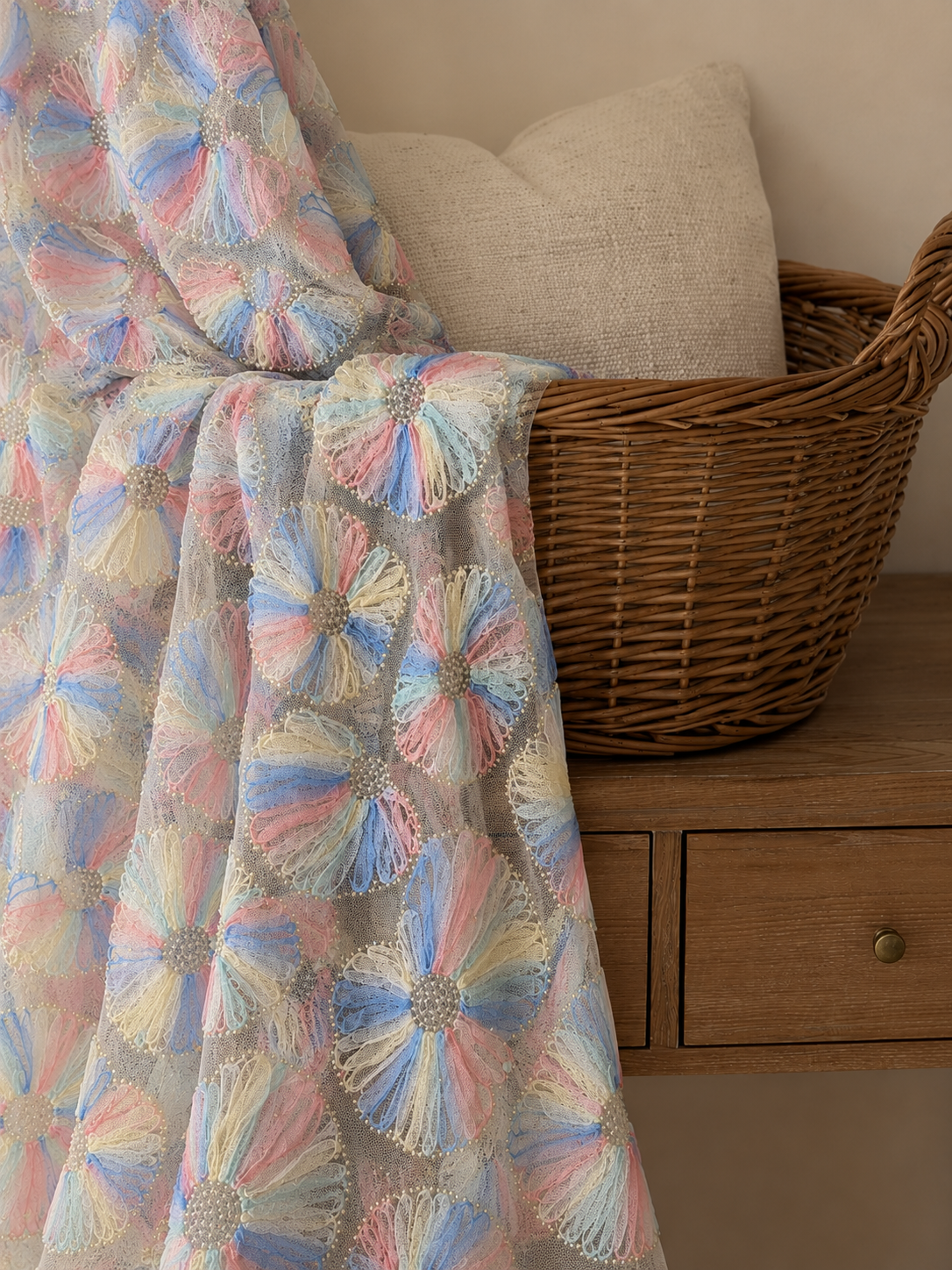 3D Floral Embroidered Net Fabric - image 7