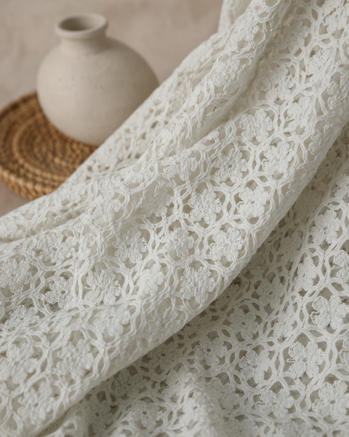 Ivory Floral Venetian Lace Fabric - image 2