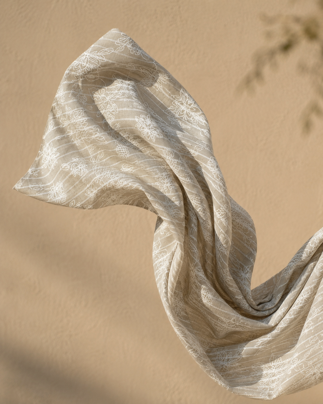 Beige Linen Look Cotton Floral Printed Fabric - image 5