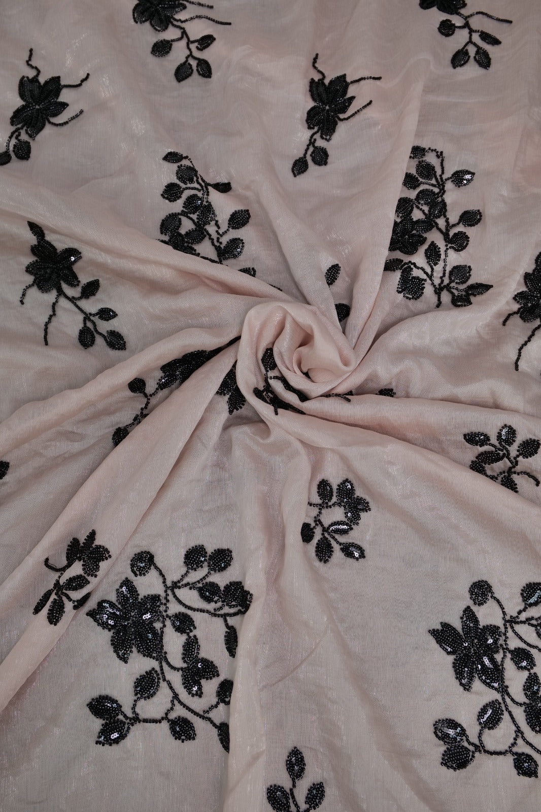 Soft Net Fabric with Floral Bead Embroidery - image 5