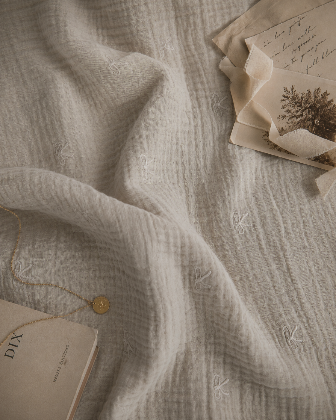Double Gauze Muslin Fabric with Bow Embroidery - image 4