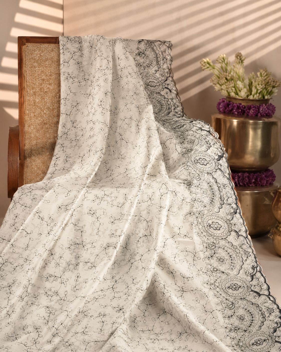 Sheer Embroidered Fabric with Border - image 4