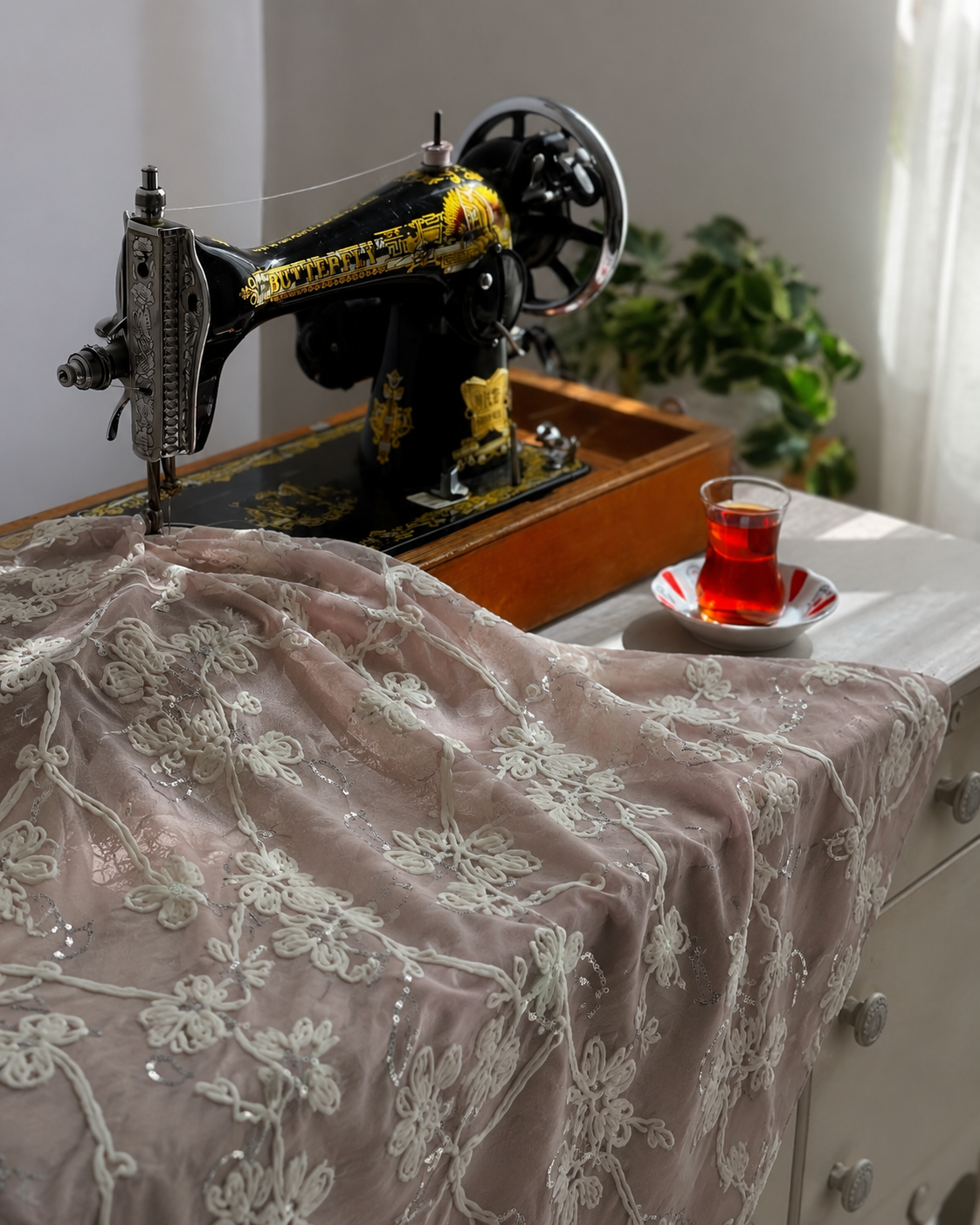 Luxury Floral Cord Embroidered Tulle Fabric - image 5