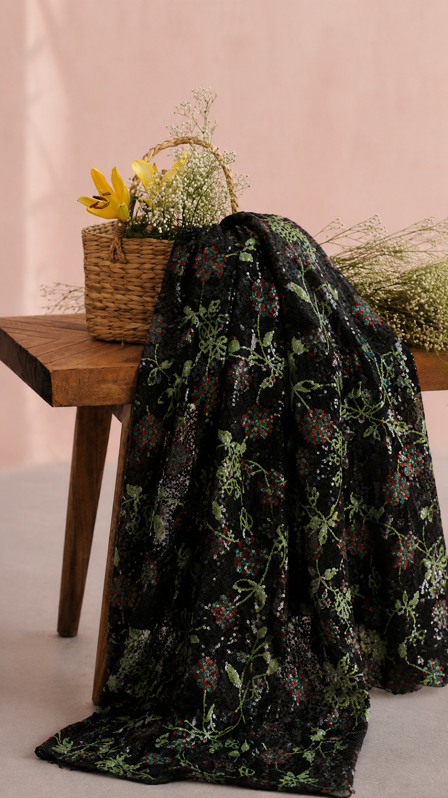 Floral Sequin Embroidery Net Fabric - image 4