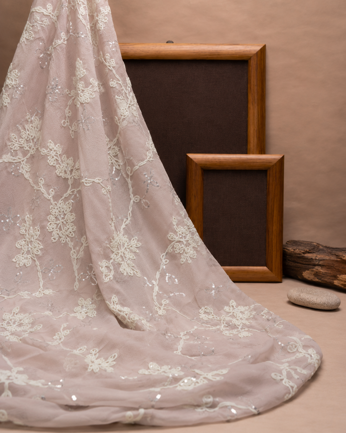 Luxury Floral Cord Embroidered Tulle Fabric - image 4