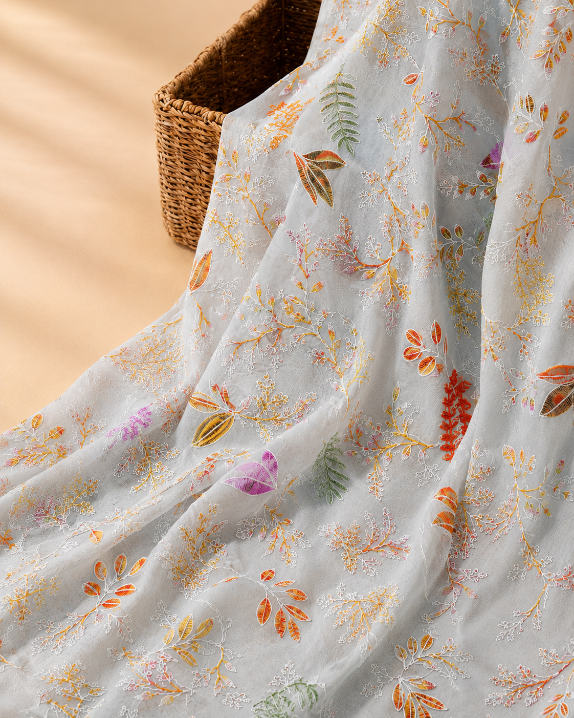 Multicolor Floral Schiffli Embroidery Fabric - image 7