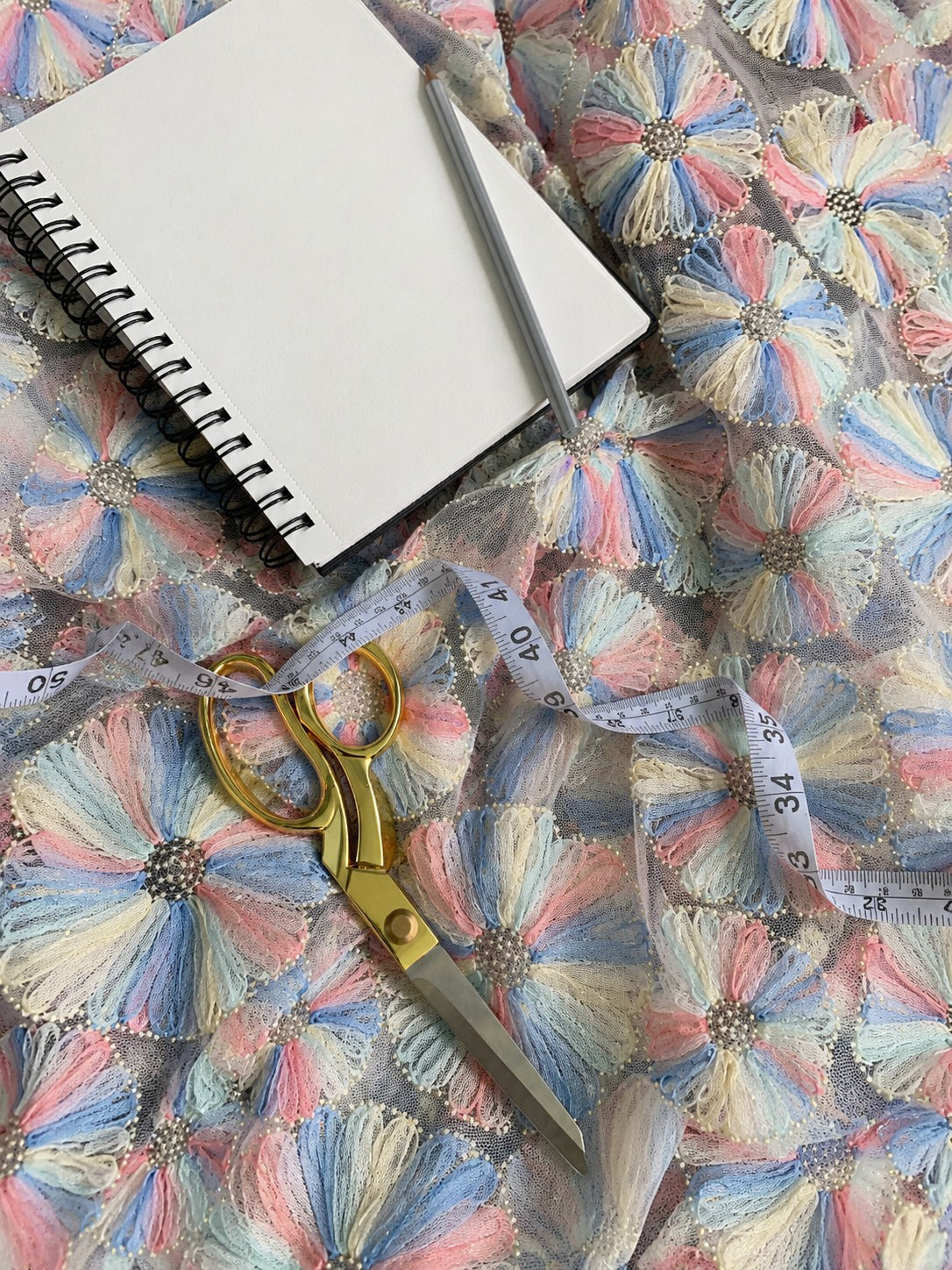 3D Floral Embroidered Net Fabric - image 1