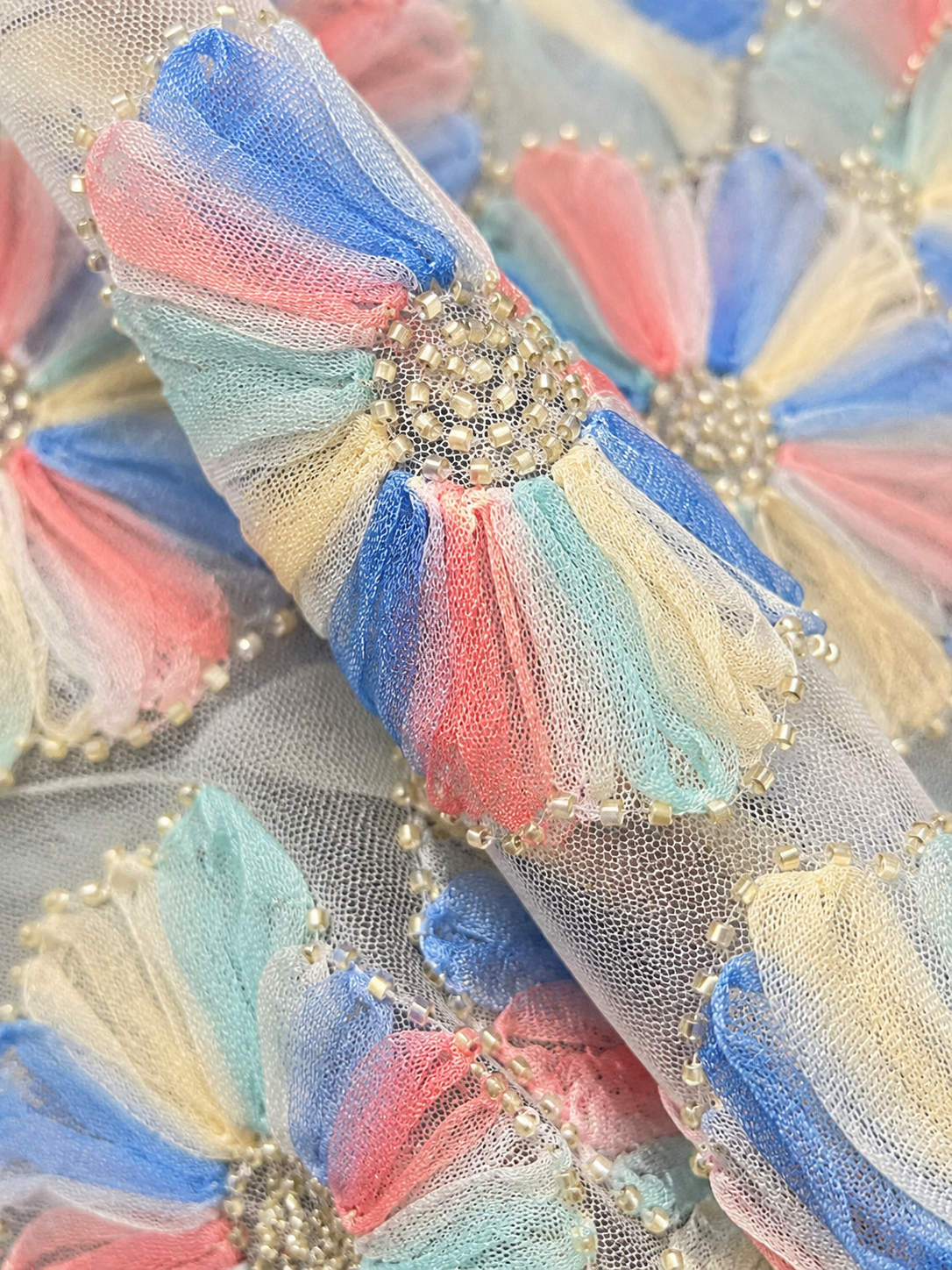 3D Floral Embroidered Net Fabric - image 8