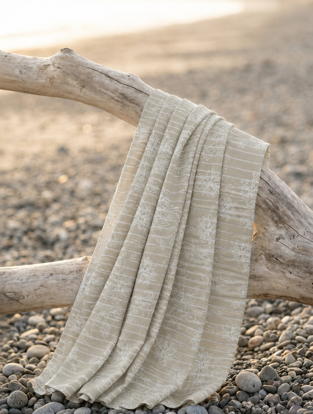 Beige Linen Look Cotton Floral Printed Fabric - image 4