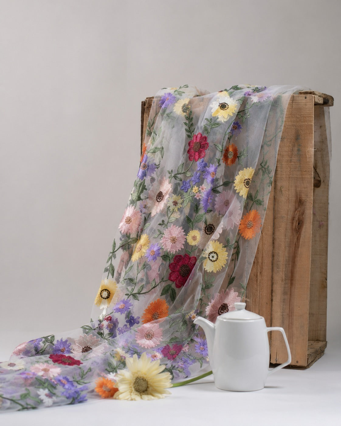 Floral Embroidered Net Fabric - image 7