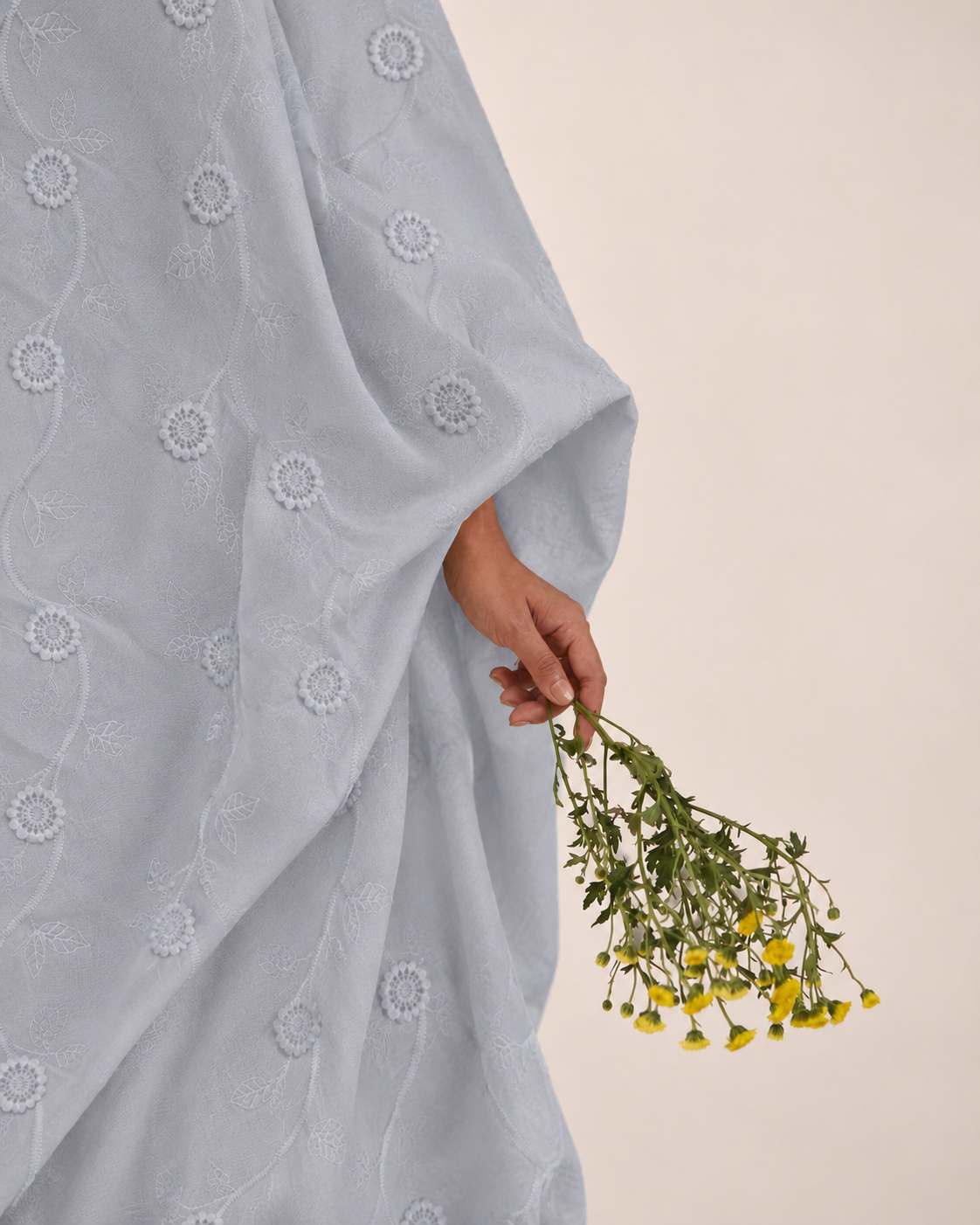 White Embroidered Fabric with Schiffli Embroidery - image 1