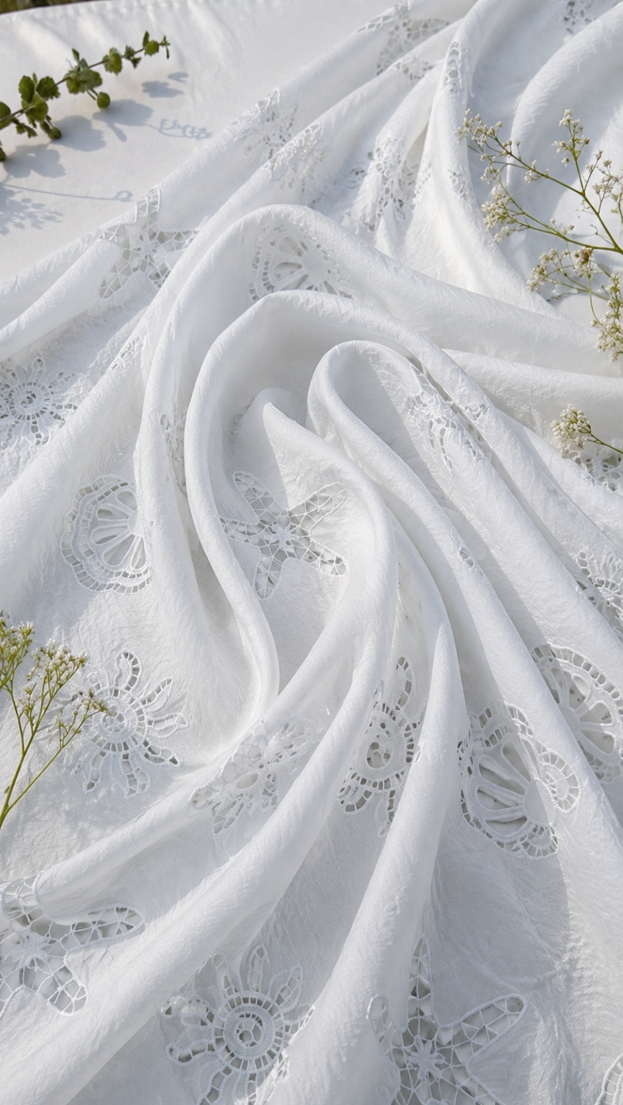 Woven Cotton Fabric with Schiffli Cutwork Embroidery - image 3