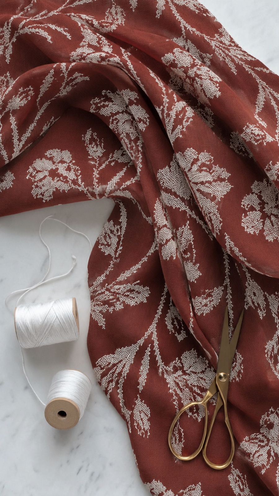 Red Floral Brocade Jacquard Fabric - image 7