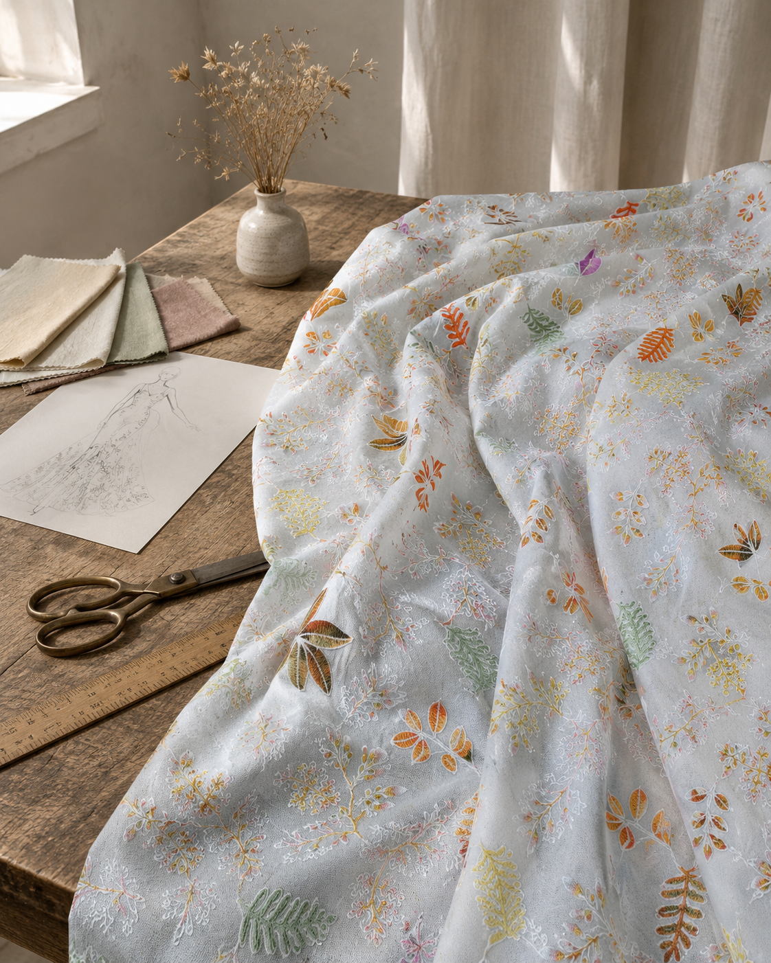 Multicolor Floral Schiffli Embroidery Fabric - image 9