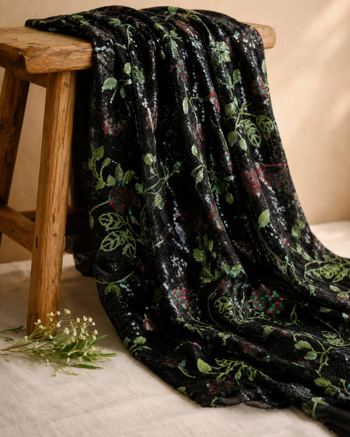 Floral Sequin Embroidery Net Fabric - image 8