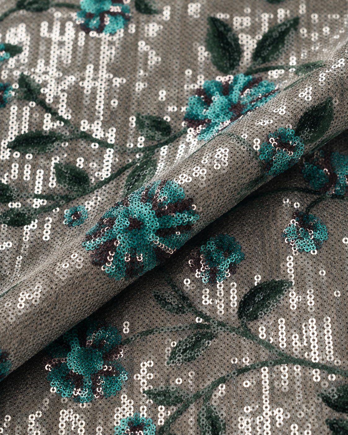 Floral Sequin Embroidered Net Fabric - image 2
