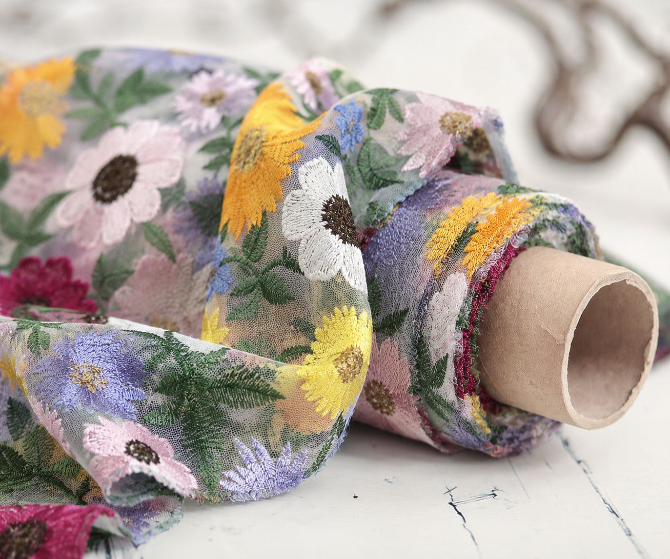 Floral Embroidered Net Fabric - image 4