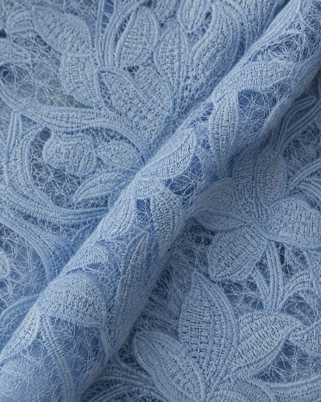 Powder Blue Heavy Floral Embroidered Net Fabric - image 1