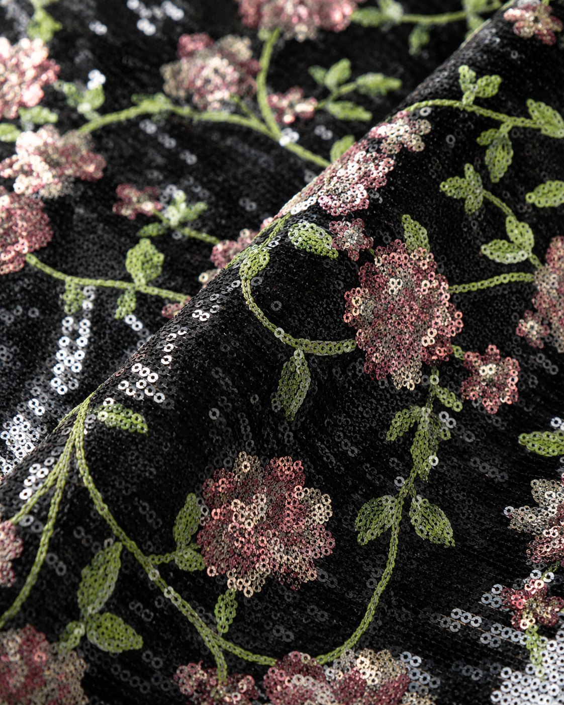 Allover Floral Sequin Embroidered Net Fabric - image 1