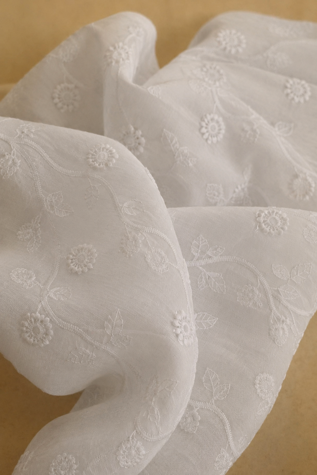 White Embroidered Fabric with Schiffli Embroidery - image 5