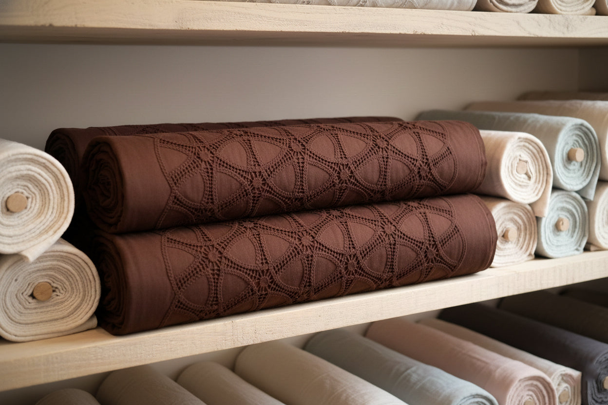Chocolate Brown Geometric Embroidered Fabric