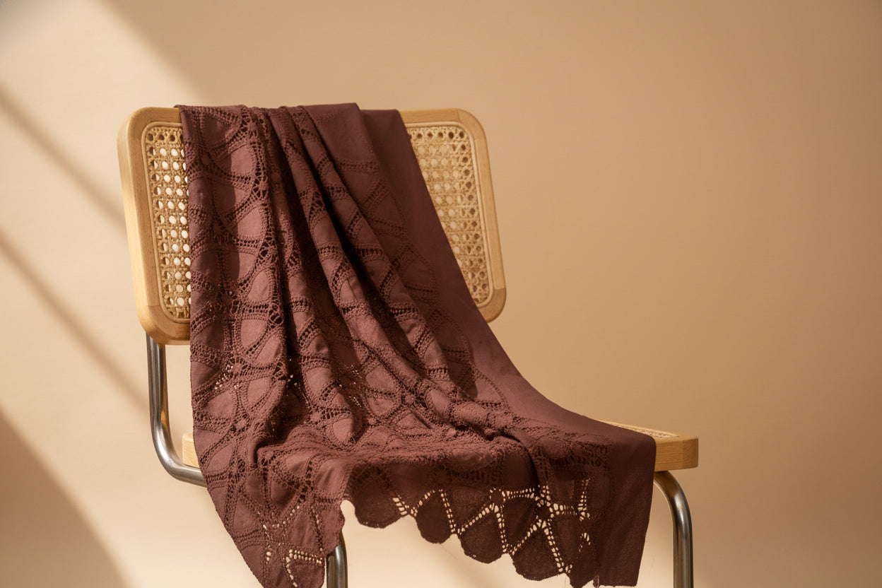 Chocolate Brown Geometric Embroidered Fabric