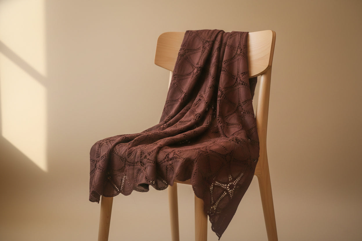 Chocolate Brown Geometric Embroidered Fabric
