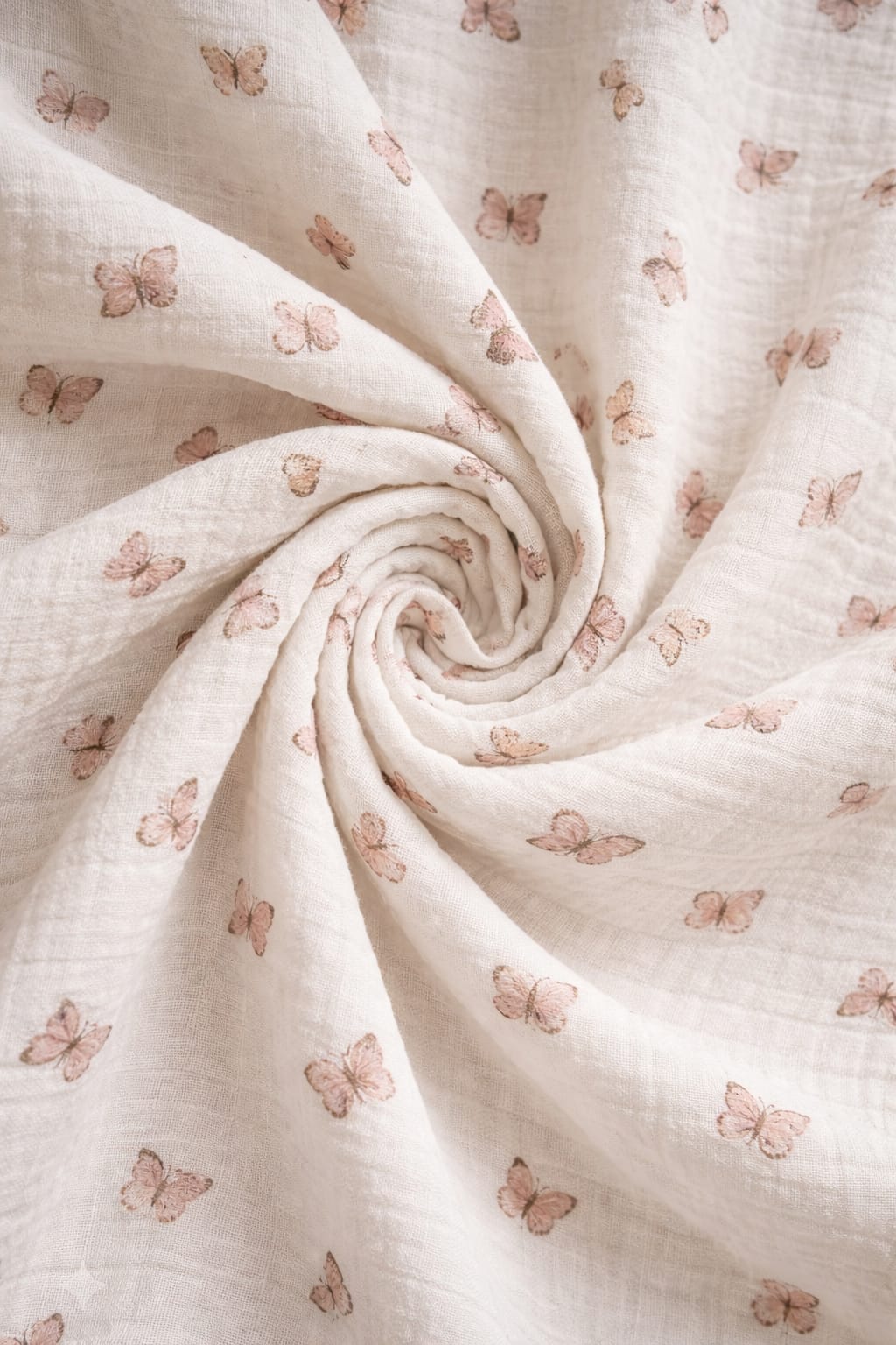 Ivory Butterfly Printed Cotton Slub Fabric