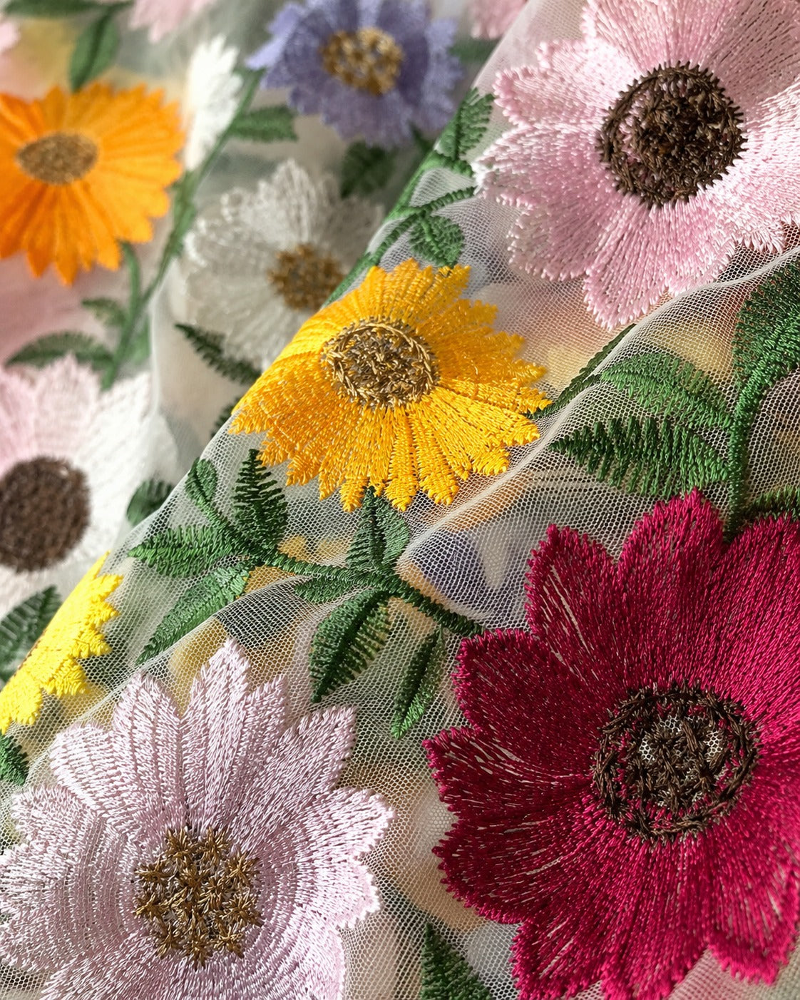 Floral Embroidered Net Fabric - image 1