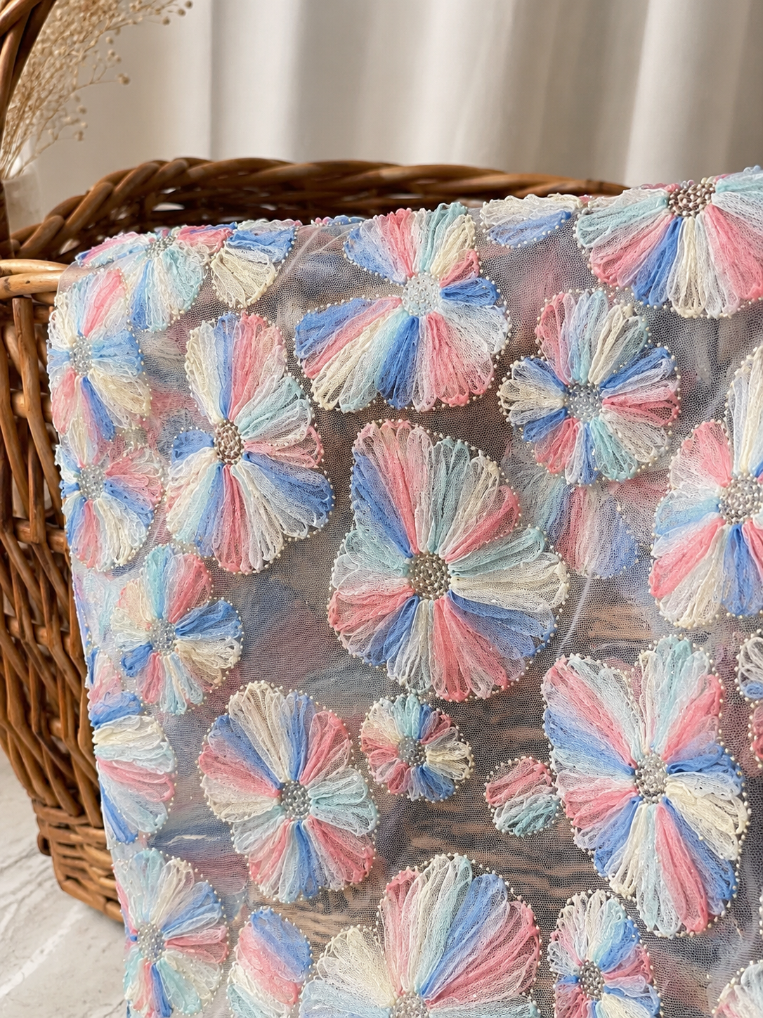 3D Floral Embroidered Net Fabric - image 5