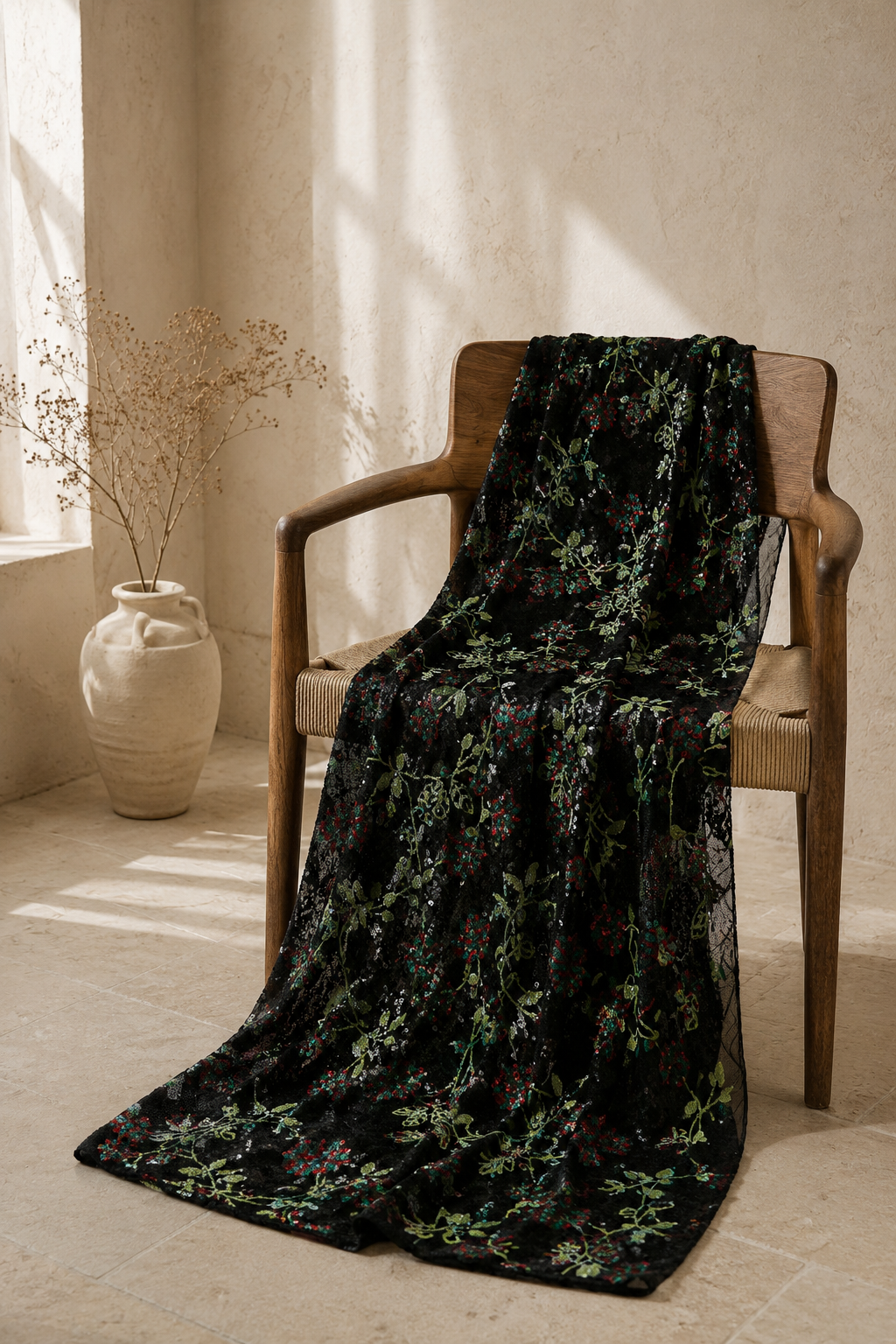 Floral Sequin Embroidery Net Fabric - image 3