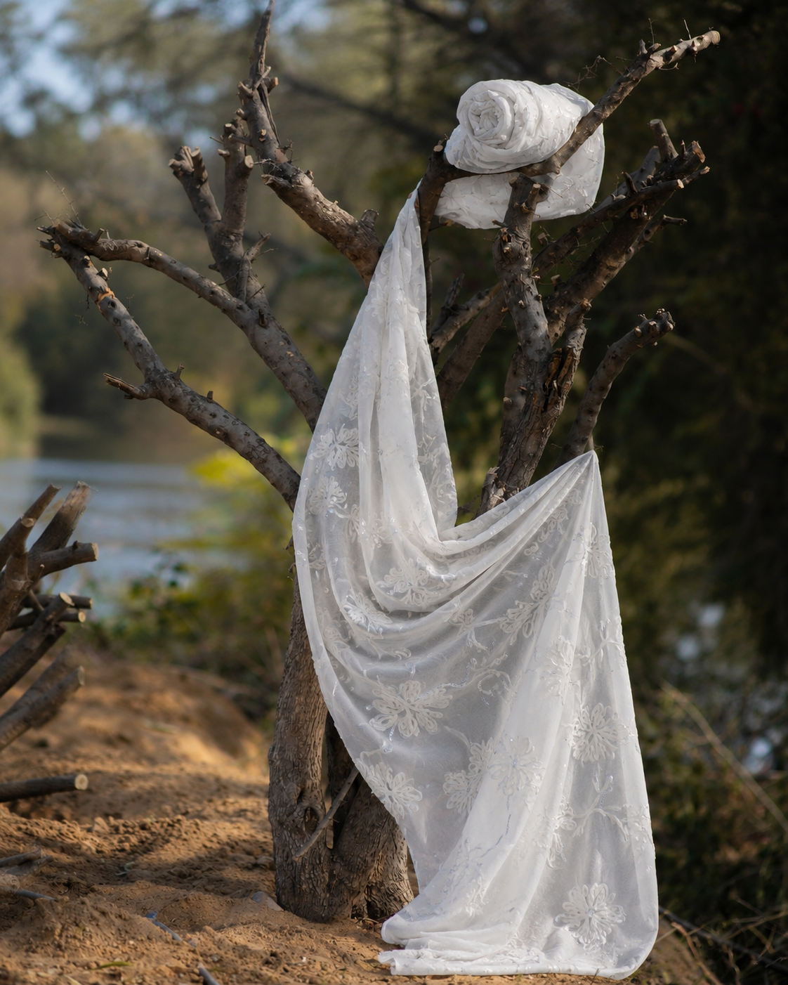 Sheer Embroidered Fabric with Sequins - image 4