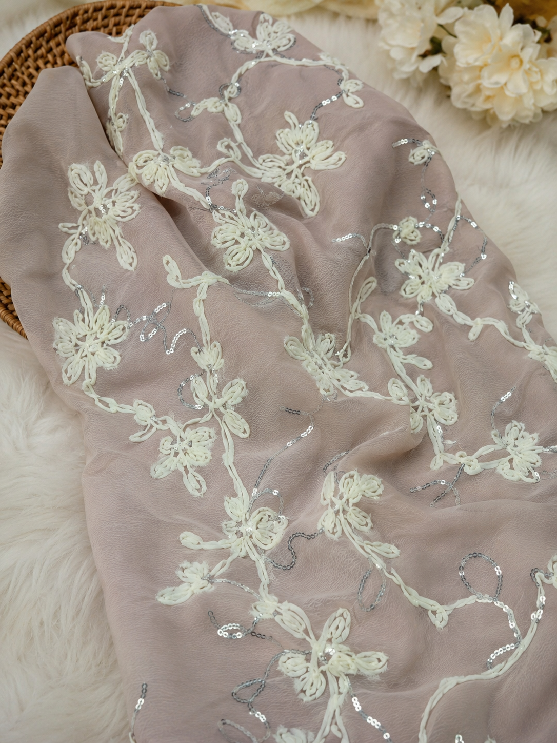Luxury Floral Cord Embroidered Tulle Fabric - image 1