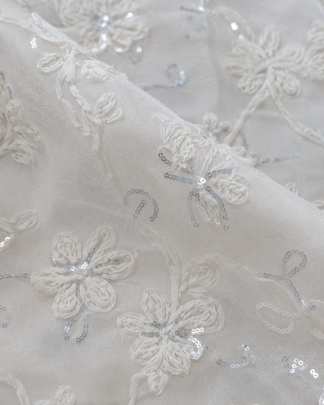 Sheer Embroidered Fabric with Sequins - image 2