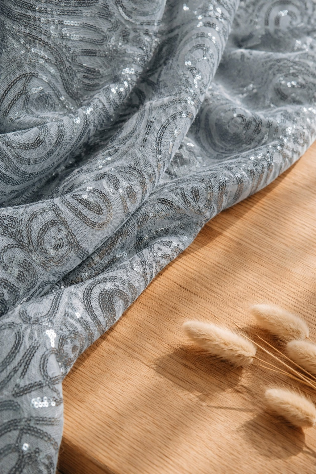 Silver All-Over Sequin Embroidered Mesh Fabric - image 6