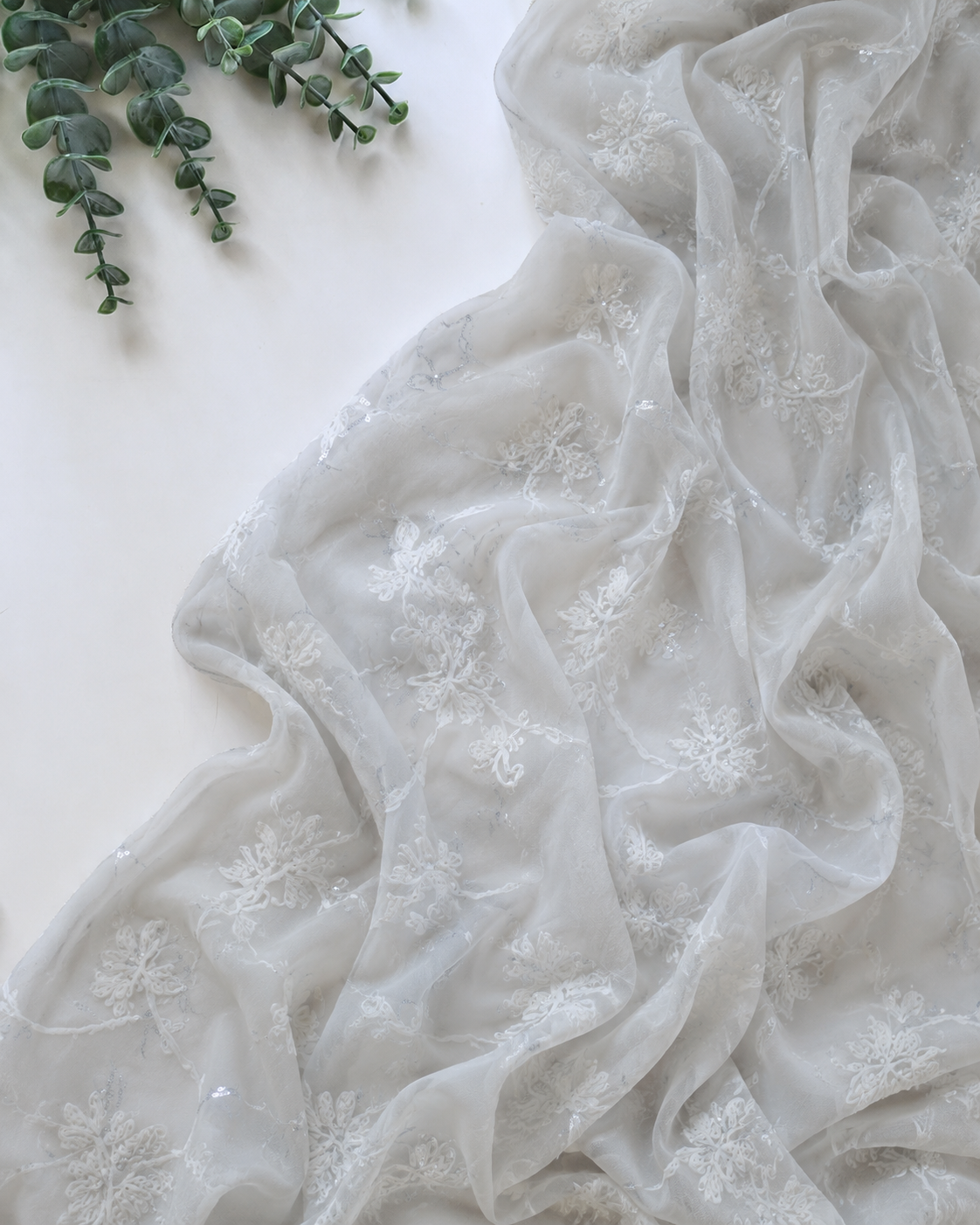 Sheer Embroidered Fabric with Sequins - image 6