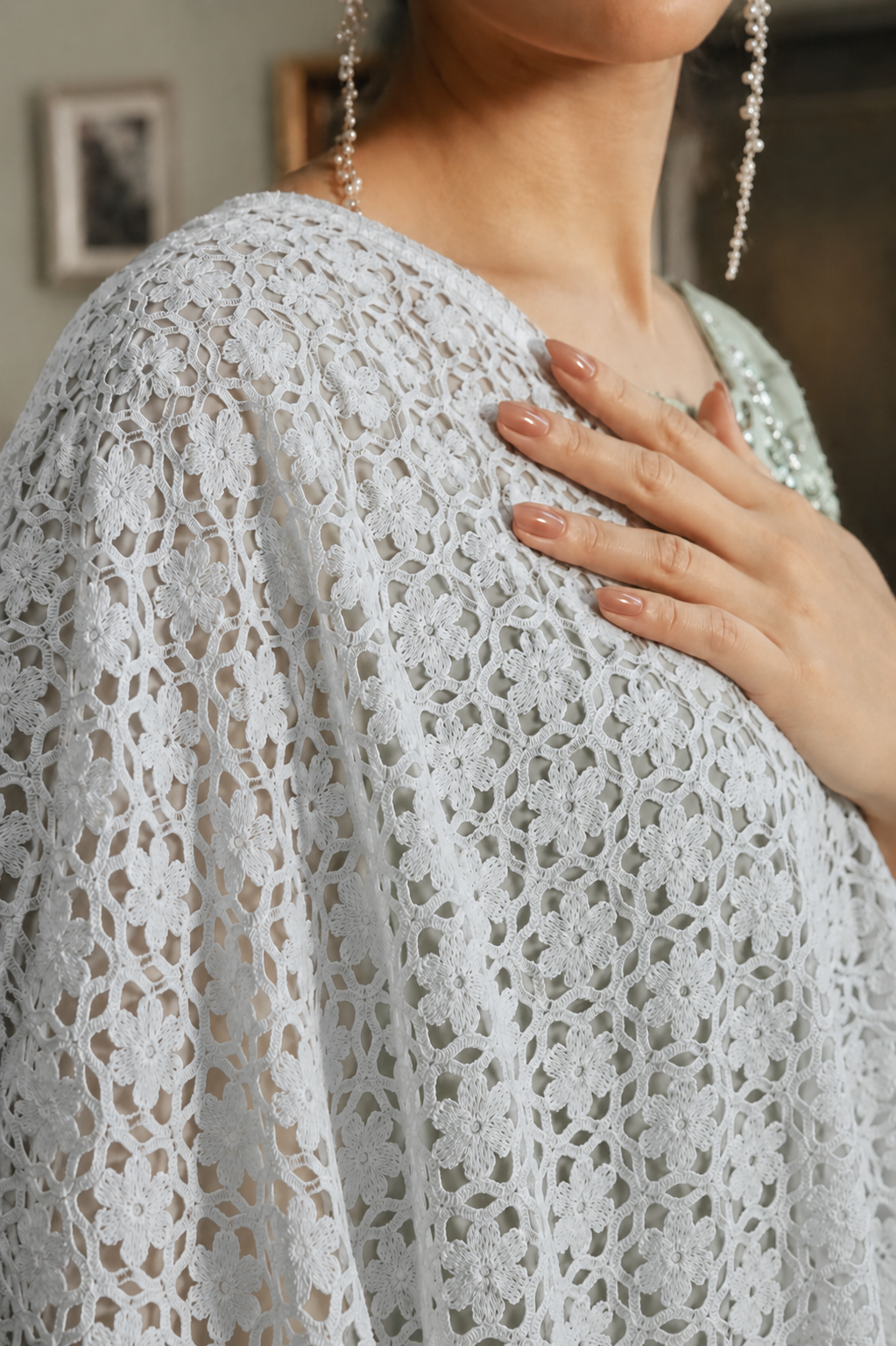 Ivory Floral Venetian Lace Fabric - image 6
