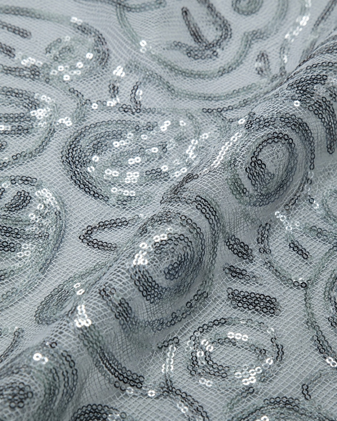 Silver All-Over Sequin Embroidered Mesh Fabric - image 4