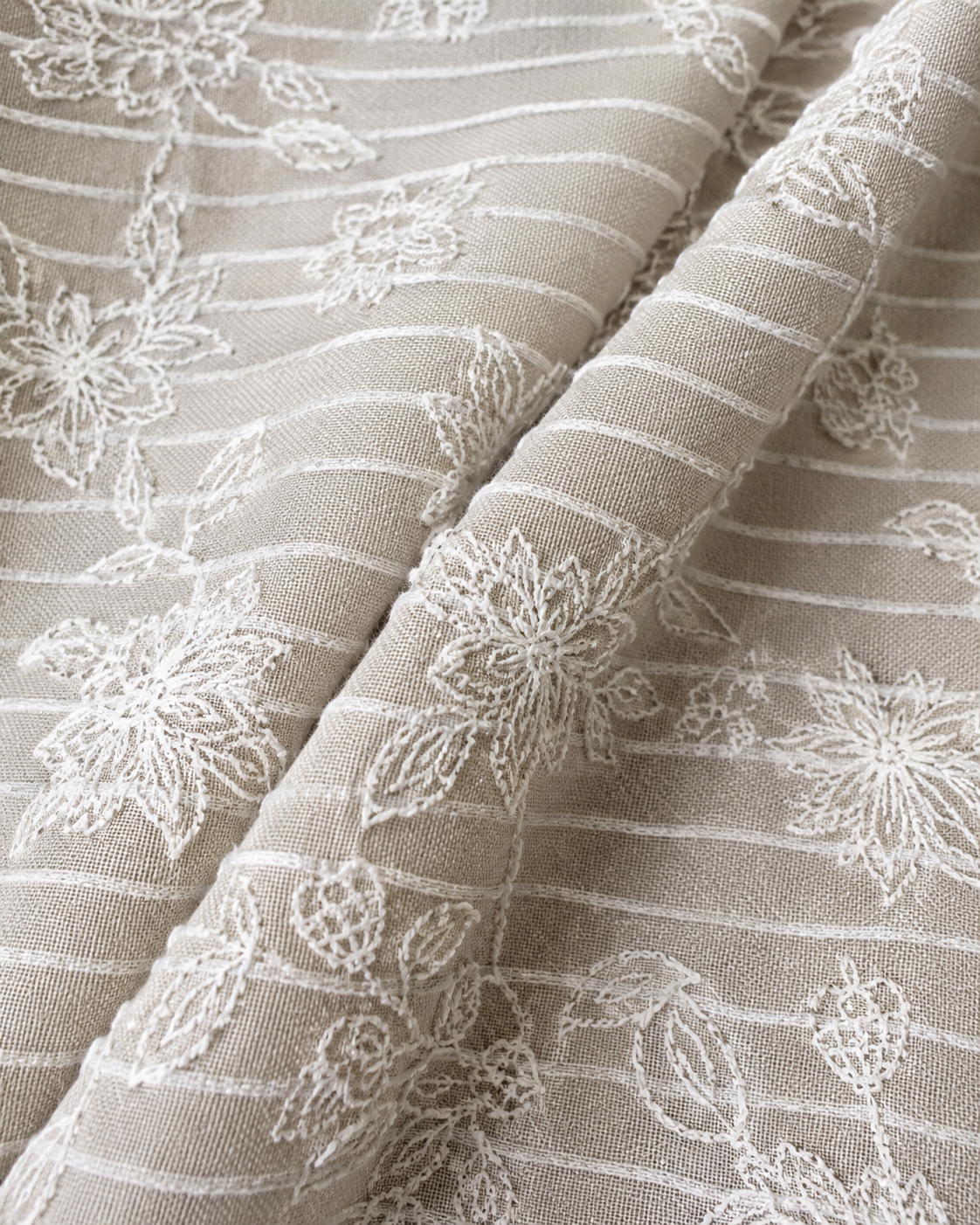 Beige Linen Look Cotton Floral Printed Fabric - image 7
