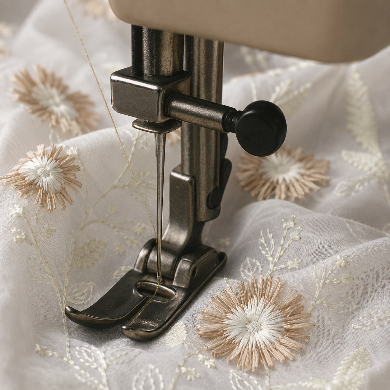 Cotton Fabric with 3D Floral Appliqué - image 4