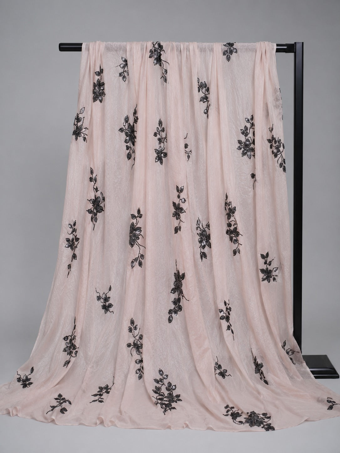 Soft Net Fabric with Floral Bead Embroidery - image 4