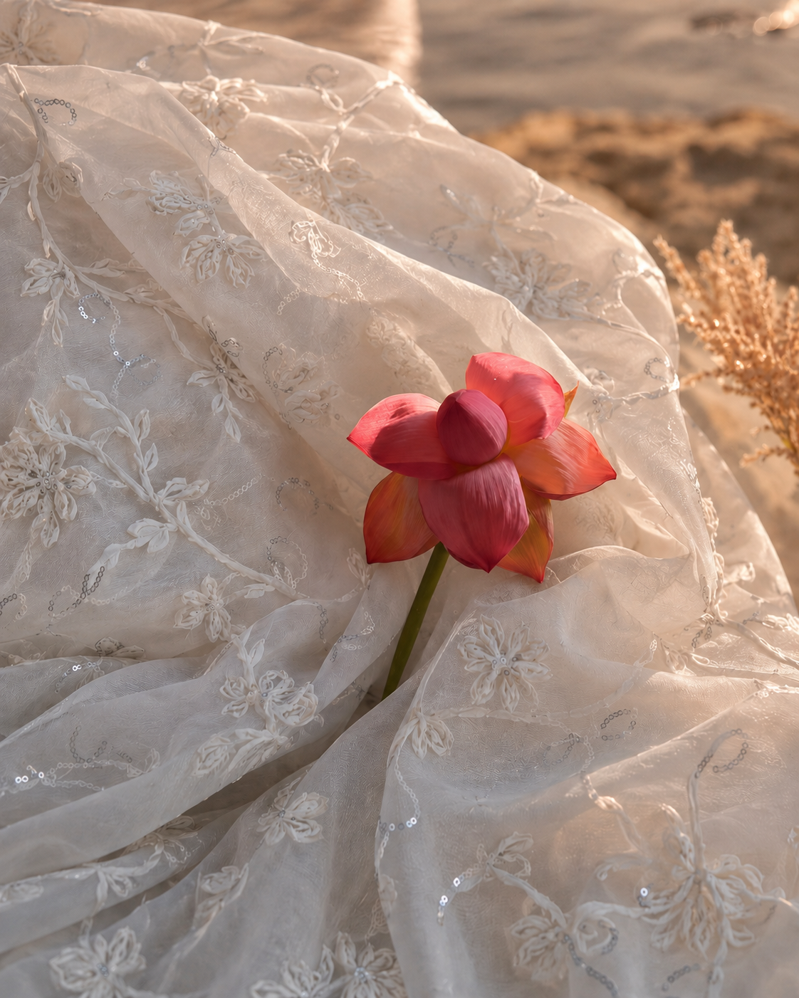 Sheer Embroidered Fabric with Sequins - image 7